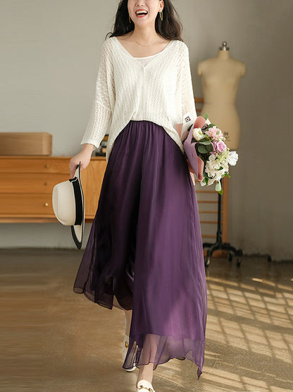 xakxx Casual Solid Color Chiffon Column Wide Leg Pants&Skirt