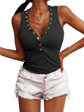xakxx Casual Loose Solid Color Buttoned Skinny Knitting Vest Top