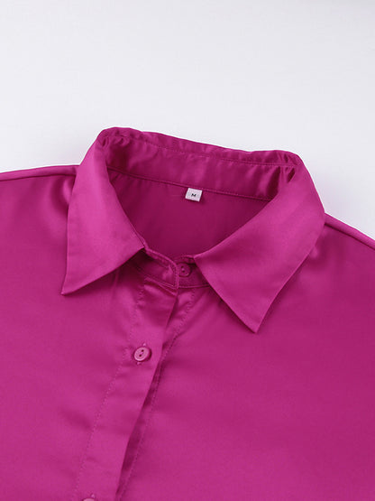 xakxx Loose Wrap Feathers Solid Color Split-Joint Lapel Collar Blouses&Shirts Tops