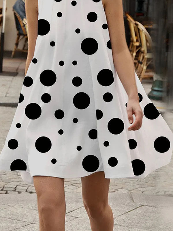 xakxx Sleeveless A-Line Polka Dot High-Neck Mini Dresses