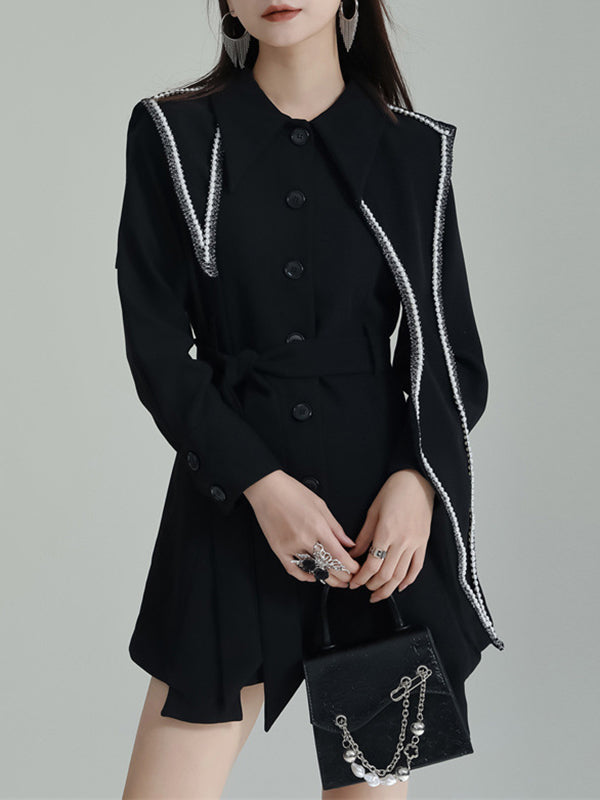 xakxx A-Line High Waisted Asymmetric Buttoned Lapel Mini Dresses