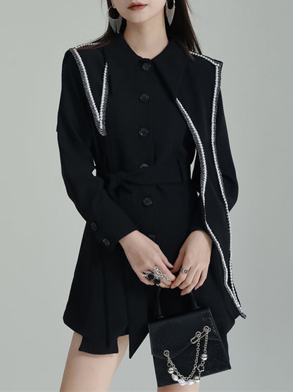 xakxx A-Line High Waisted Asymmetric Buttoned Lapel Mini Dresses
