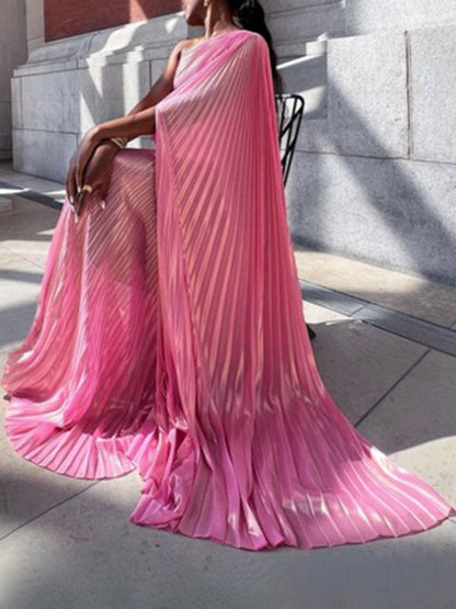 xakxx Loose Asymmetric Pleated One-Shoulder Maxi Dresses