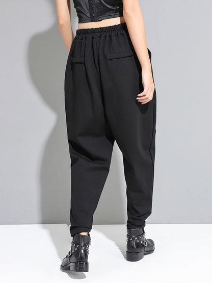xakxx Personality Black With Button High-Waist Harem Pants