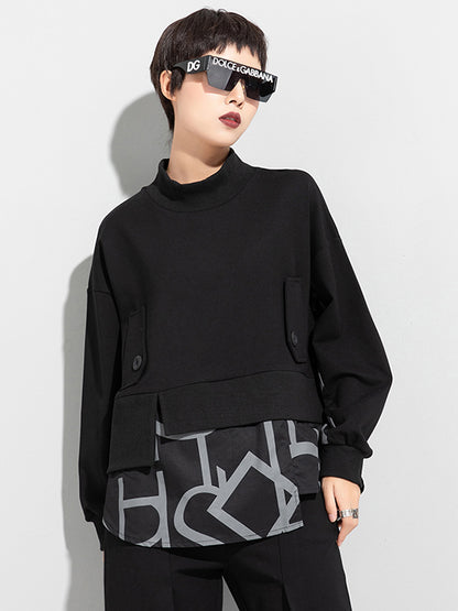 xakxx Original Split-Joint False Two Sweatshirt Tops
