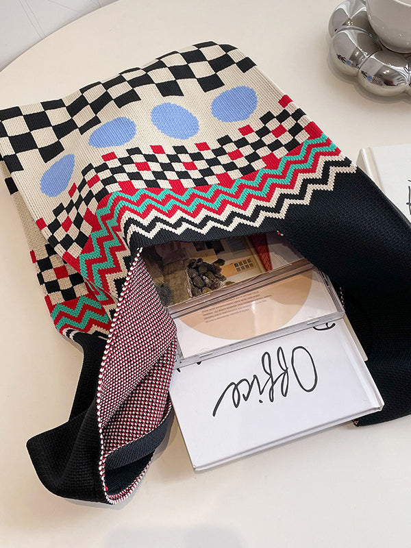xakxx Checkerboard Striped Bags Woven Handbag