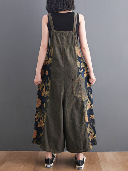 xakxx Oversize Wide Leg Floral Printed Split-Joint Overalls