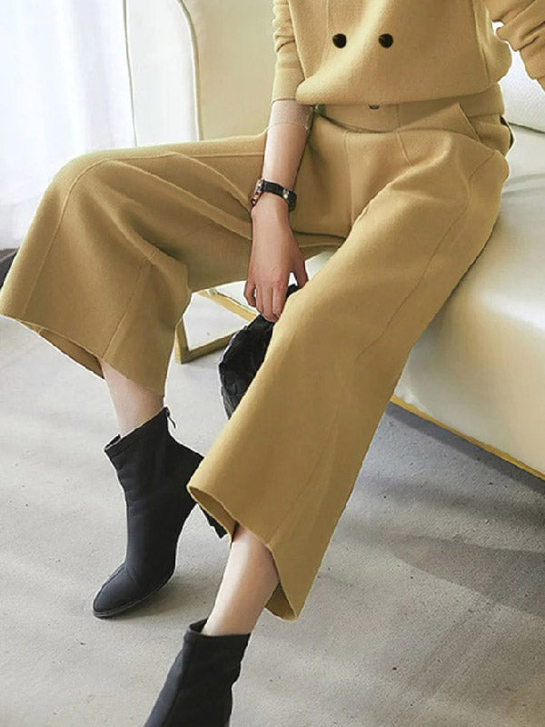 xakxx Ninth Pants Wide Leg Solid Color Pants Trousers