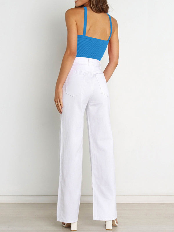 xakxx Skinny Sleeveless Solid Color Halter-Neck Vest Top