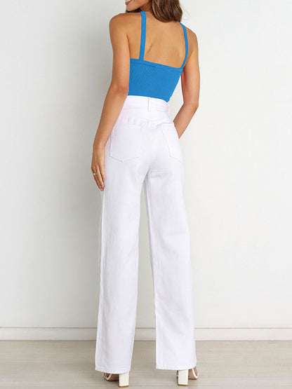 xakxx Skinny Sleeveless Solid Color Halter-Neck Vest Top