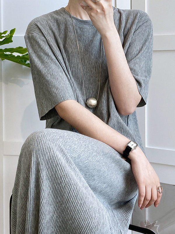 xakxx Original Casual Pleated Solid Color Midi Dress