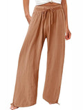 xakxx Loose Wide Leg Drawstring Elasticity Solid Color Pants Trousers