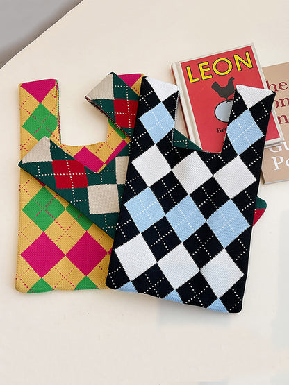 xakxx Urban Checkerboard Contrast Color Color-Block Bags Accessories Handbags