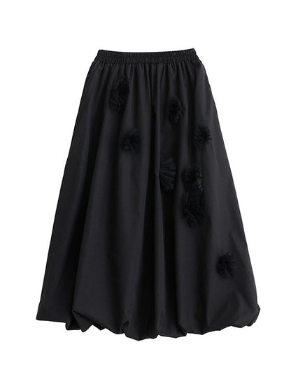 xakxx Loose Flower-Embellished Elastics Solid Color Skirts Bottoms
