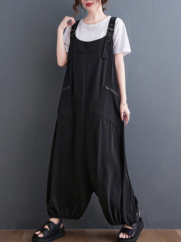 xakxx Loose Oversize Solid Color Zipper Jumpsuits Bottoms