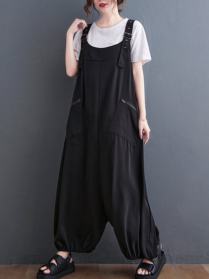 xakxx Loose Oversize Solid Color Zipper Jumpsuits Bottoms