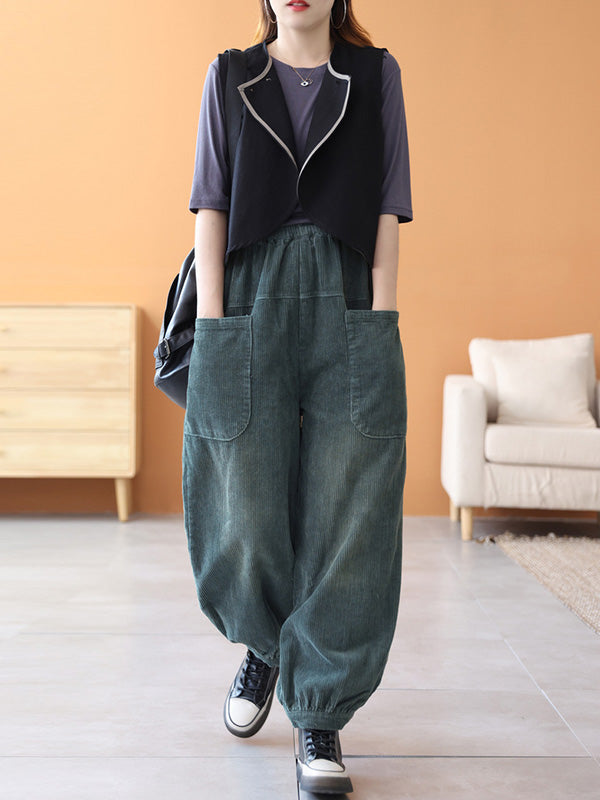 xakxx Loose Elasticity Solid Color Casual Flared Pants Bottoms