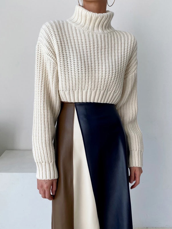 xakxx A-Line High Waisted Asymmetric Contrast Color Split-Front Skirts Bottoms