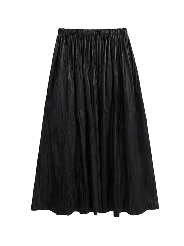 xakxx A-Line High Waisted Elasticity Pleated Solid Color Skirts Bottoms