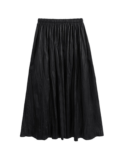 xakxx A-Line High Waisted Elasticity Pleated Solid Color Skirts Bottoms