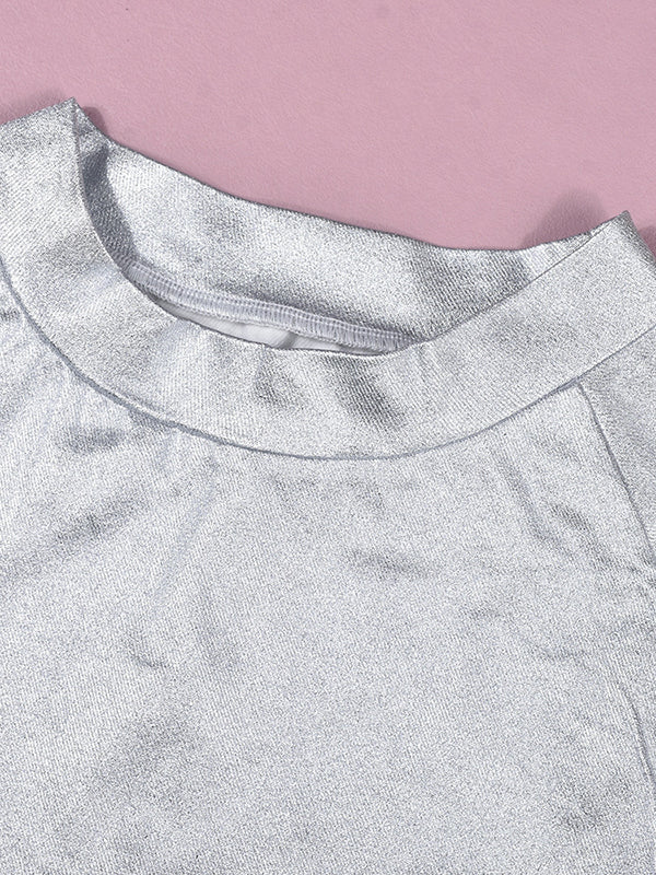 xakxx Long Sleeves Loose Solid Color Split-Joint Round-Neck Sweatshirt Tops