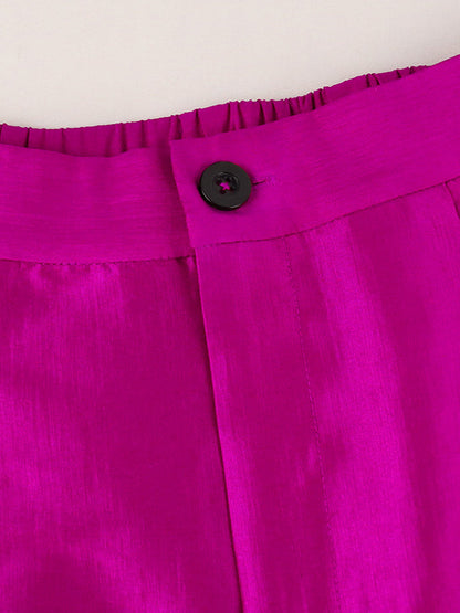 xakxx Loose Wide Leg Buttoned Falbala High-Waisted Solid Color Flared Trousers Pants