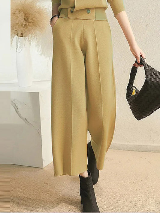 xakxx Ninth Pants Wide Leg Solid Color Pants Trousers