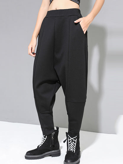 xakxx Stylish Black Velvet Split-Joint Harem Pants