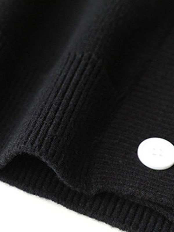xakxx Casual Loose Long Sleeves Buttoned Contrast Color V-Neck Cardigan Tops