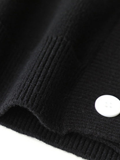 xakxx Casual Loose Long Sleeves Buttoned Contrast Color V-Neck Cardigan Tops