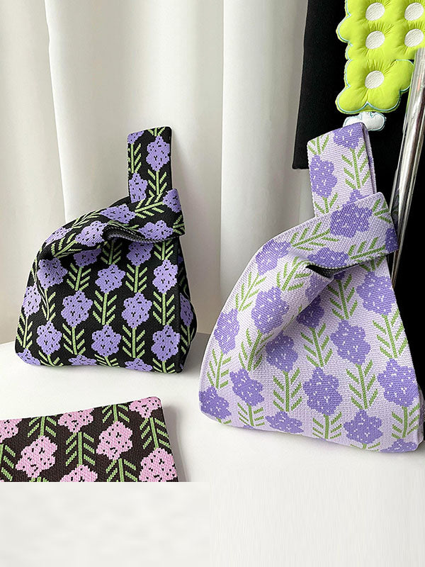xakxx Original Contrast Color Lavender Floral Woven Handbags Bags Accessories