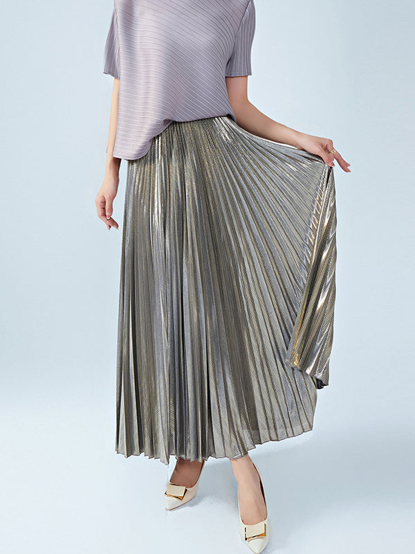 xakxx Loose Metallic Pleated Skirts Bottoms