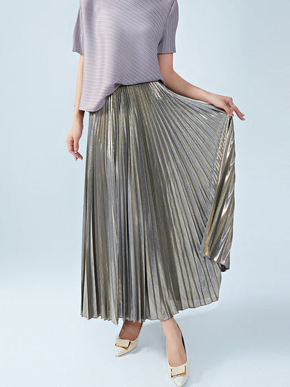 xakxx Loose Metallic Pleated Skirts Bottoms