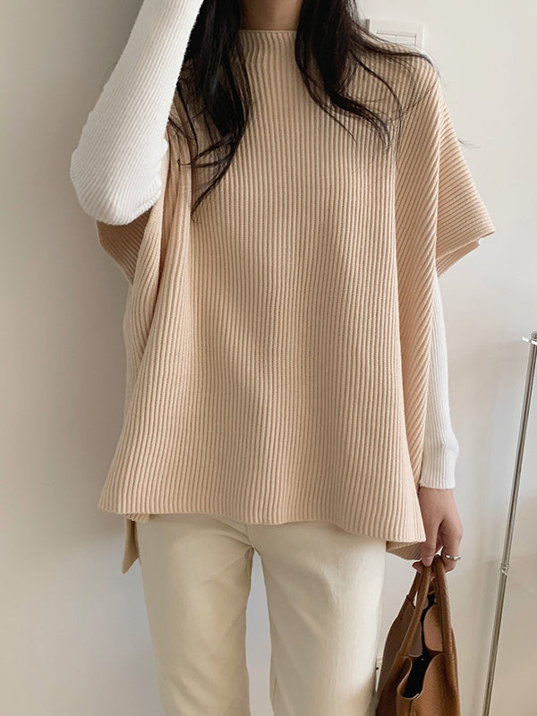 xakxx Casual Loose Short Sleeves Solid Color Round-Neck Sweater Tops Vest Top