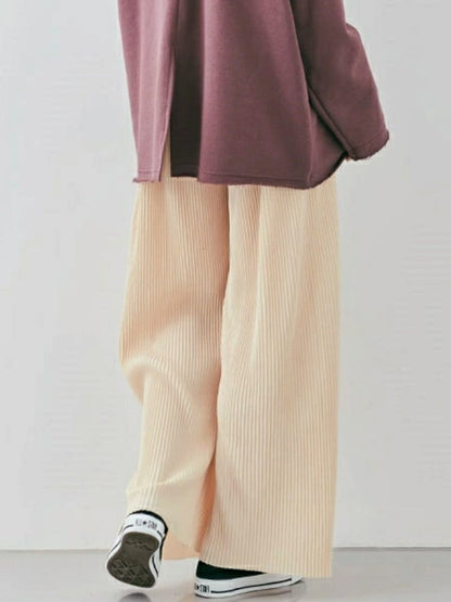 xakxx Casual Solid Color Pleats Capri-Pants Bottoms