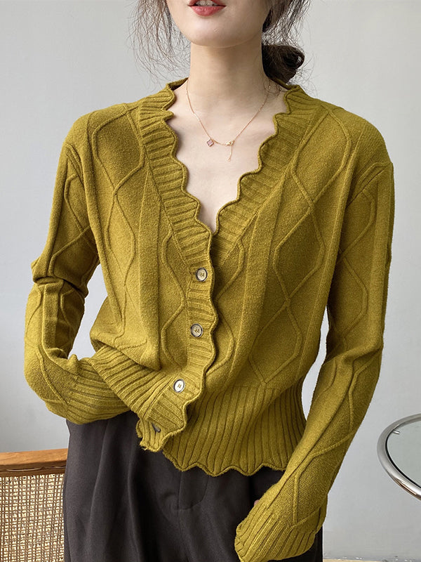 xakxx Original Stylish Casual 7 Colors Buttoned Jacquard V-Neck Sleeveless Cardigan Top