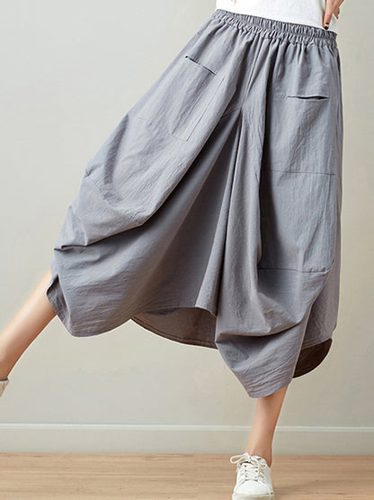 xakxx Artistic Retro Ramie Cotton 6 Colors Loose Irregular Elasticity Skirt