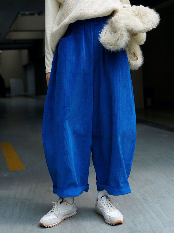 xakxx Vintage Corduroy Wide Leg Loose Solid Color Pants