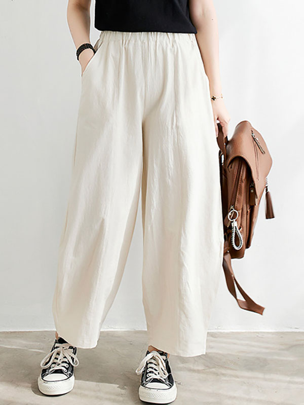 xakxx Wide Leg Loose Elasticity Solid Color Casual Pants Bottoms