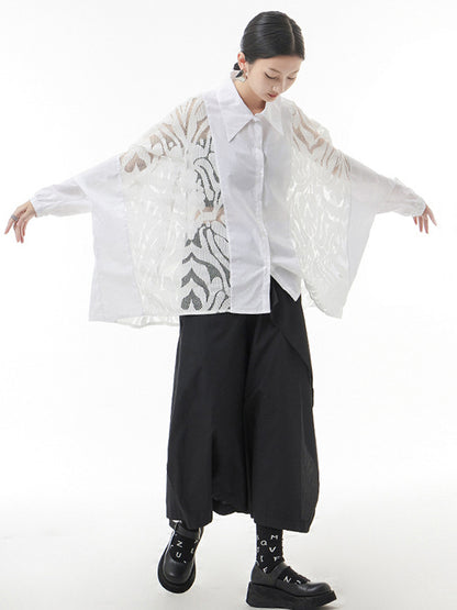 xakxx Urban See-Through Lace Split-Joint Lapel Blouse