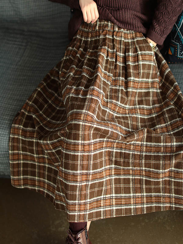 xakxx Artistic Retro Plaid A-Line Skirt
