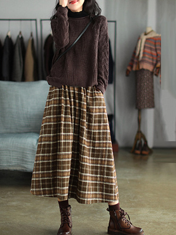 xakxx Artistic Retro Plaid A-Line Skirt