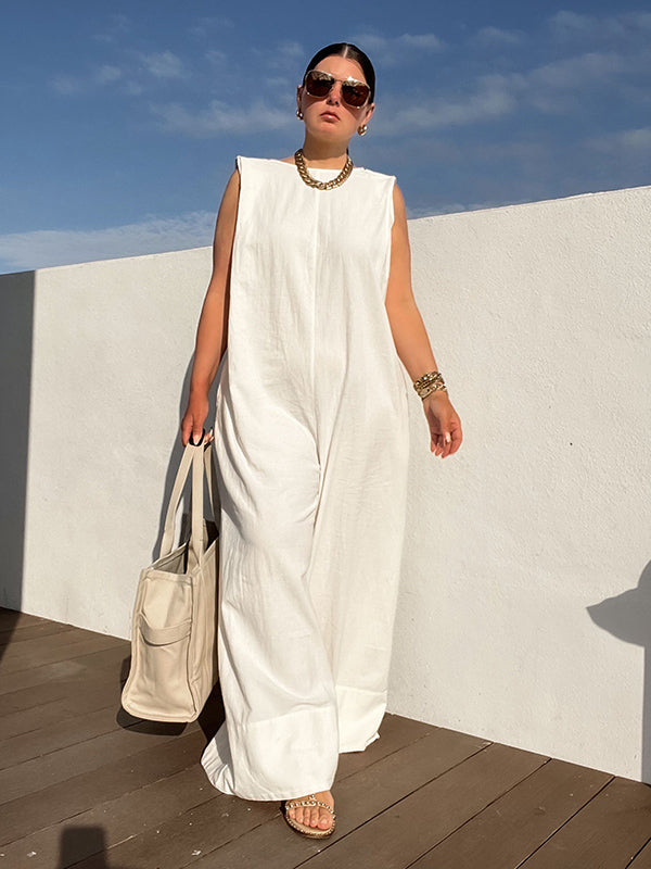 xakxx Solid Color Sleeveless Wide Leg Jumpsuits