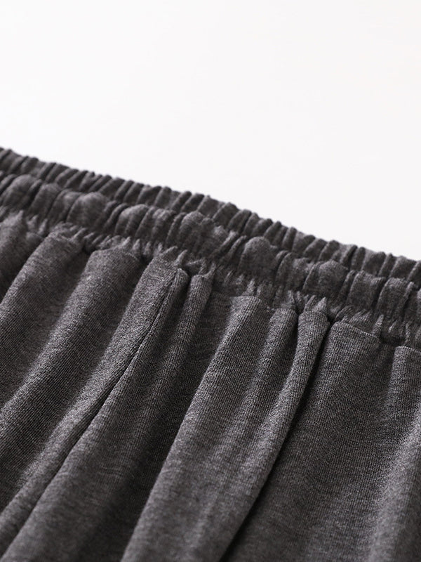 xakxx High Waisted Loose Drawstring Elasticity Solid Color Casual Pants Bottoms Trousers