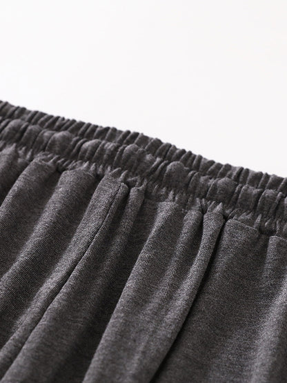 xakxx High Waisted Loose Drawstring Elasticity Solid Color Casual Pants Bottoms Trousers