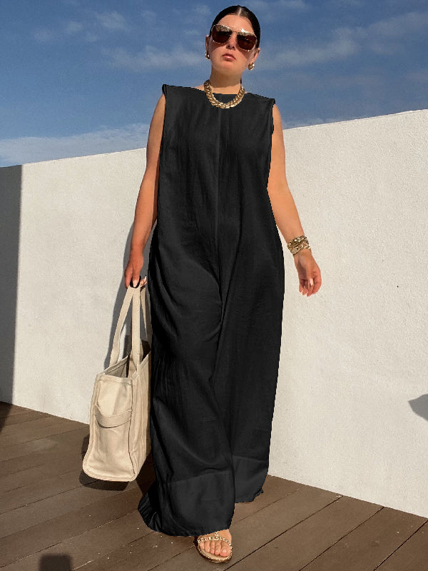 xakxx Solid Color Sleeveless Wide Leg Jumpsuits