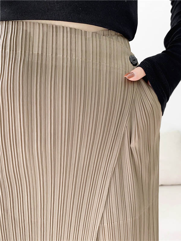 xakxx Column Irregularity Pleated Solid Color Casual Pants Bottoms