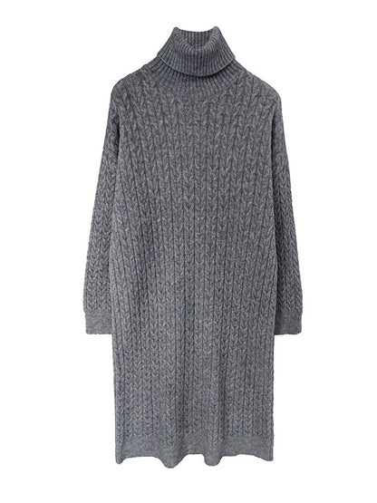 xakxx Stylish Loose Long Sleeves Solid Color High-Neck Twist Sweater Dresses