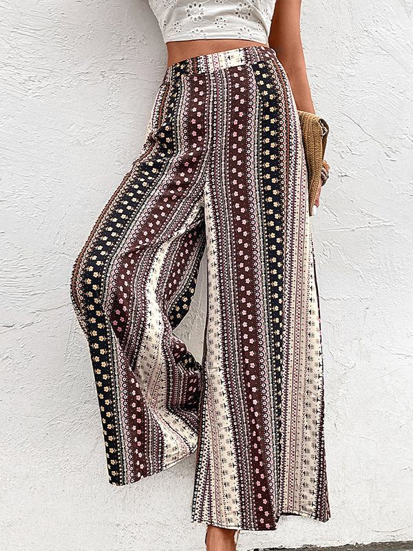 xakxx Loose Wide Leg Printed Striped Casual Pants Bottoms
