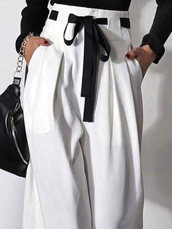 xakxx High Waisted Loose Drawstring Pleated Pants Trousers